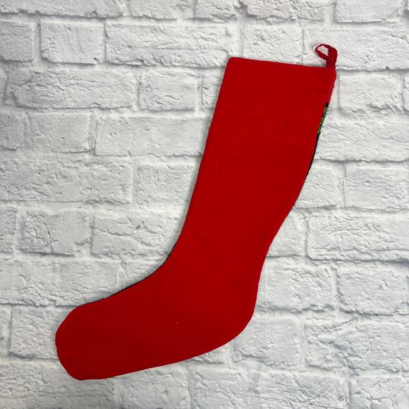 Vintage Imperial Elegance Needlepoint Wool Stocking Father Christmas Black Red - Picture 3 of 5